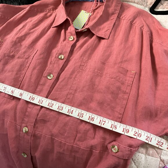 NWT White Stuff Reno Linen Midi Shirt Dress Womens 12 Pink Coastal Beach Boho - Picture 10 of 13